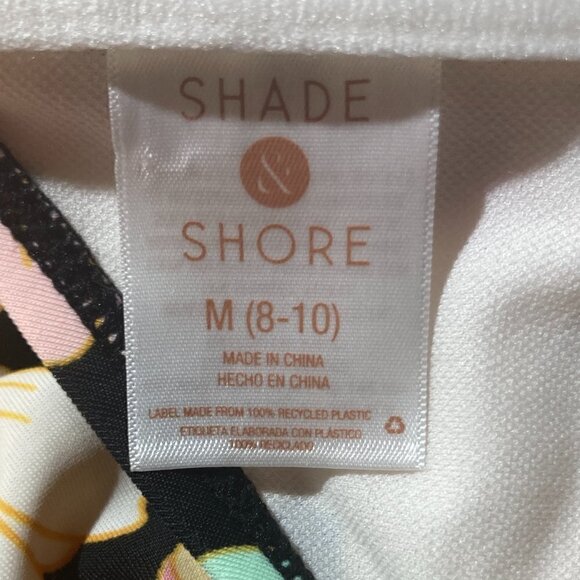 Shade & Shore NWOT SZM Black Floral Halter One Piece Figure Flattering Swimsuit - Picture 7 of 8